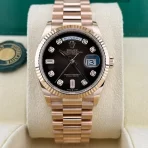 2023 Rolex Day-Date 36 Rose Gold Fluted Brown Ombre Baguette Diamond-Set