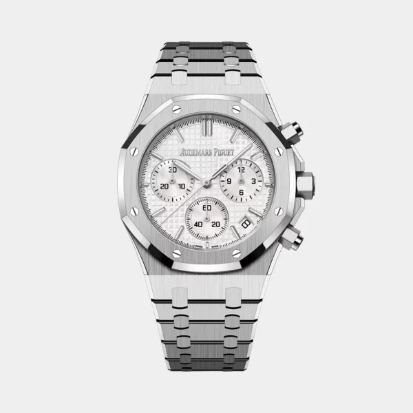 Audemars Piguet Silver Royal Oak Chronograph With White Dial