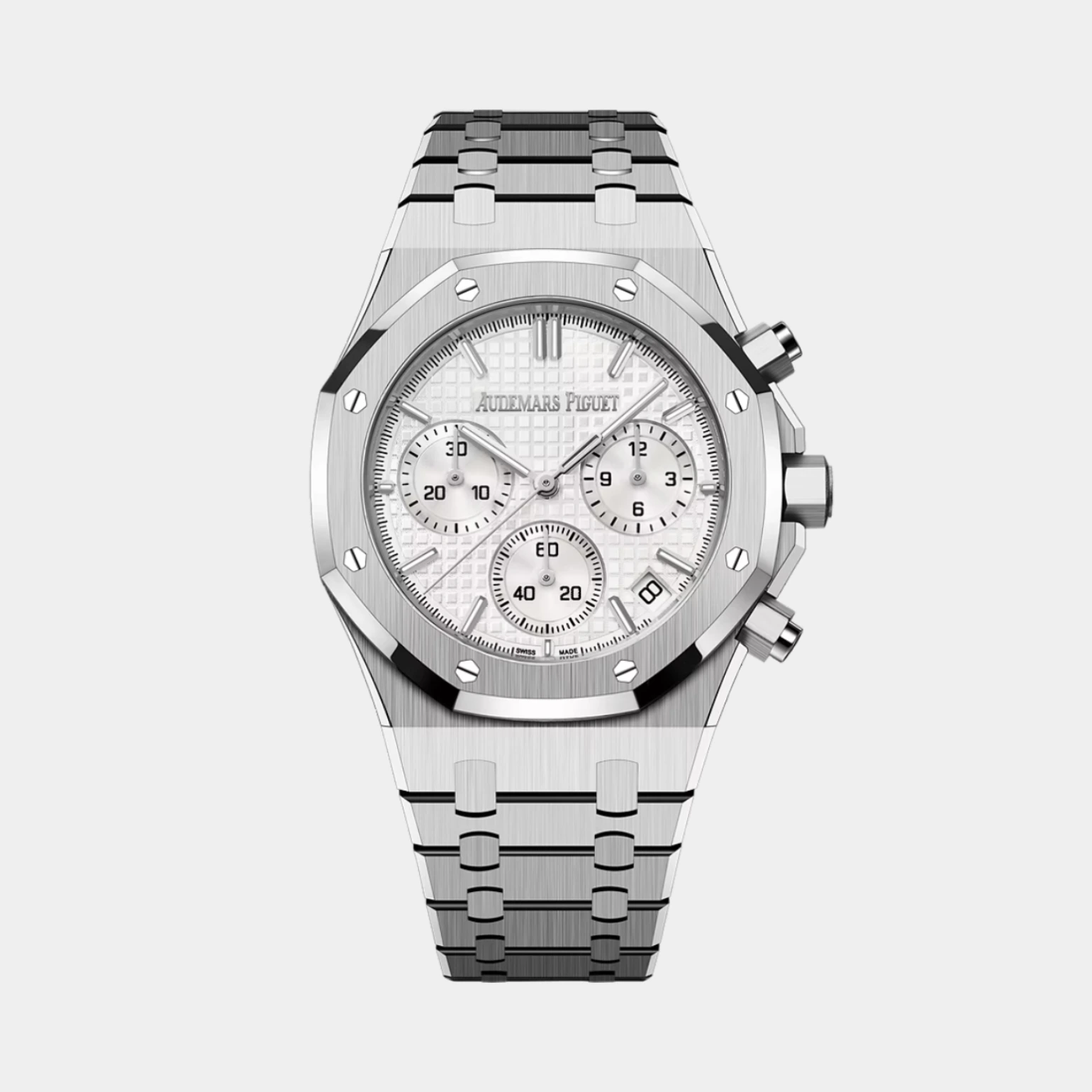 Audemars Piguet Silver Royal Oak Chronograph With White Dial Audemars Piguet Silver Royal Oak Chronograph With White Dial