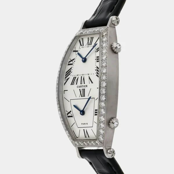 Cartier Tonneau Dual Time With Diamond Bezel & Leather Straps