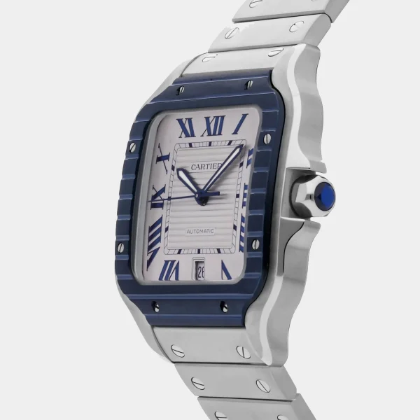 Cartier Santos Silver Case Blue Bezel