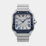 Cartier Santos Silver Case With Blue Bezel