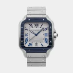 Cartier Santos Silver Case With Blue Bezel