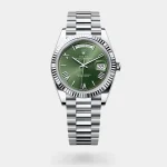 Rolex DAY-DATE 40 Silver with Green Dial Fluted Bezel