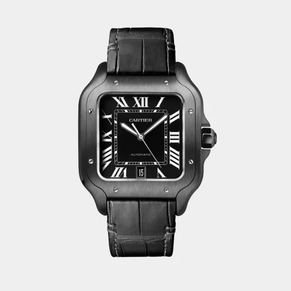 Cartier Santos Large Black Strap Watch