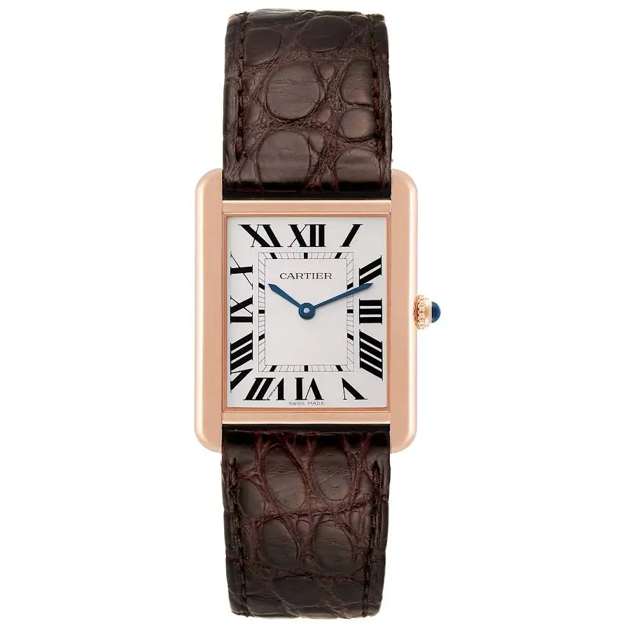 Cartier Tank Solo Large Rose Gold Steel Brown Strap Mens Watch