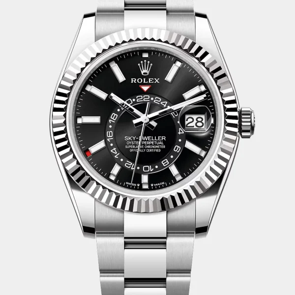 Rolex Sky-Dweller Silver Steel Black Dial Men Watch