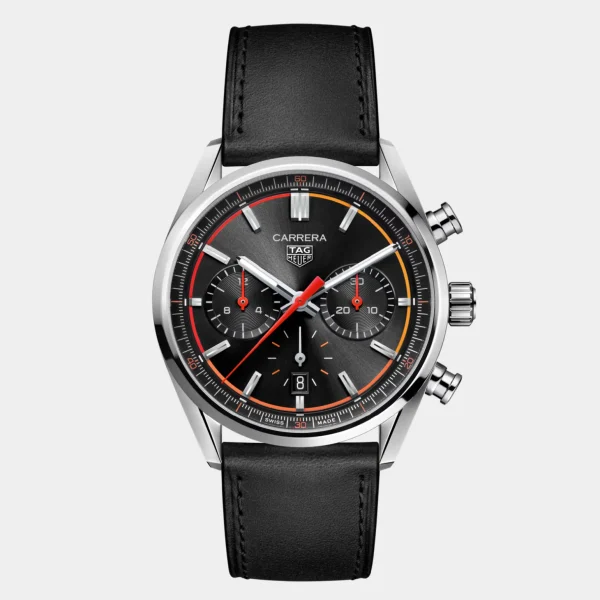 TAG Heuer Carrera Chronograph Leather Strap Black Dial Watch