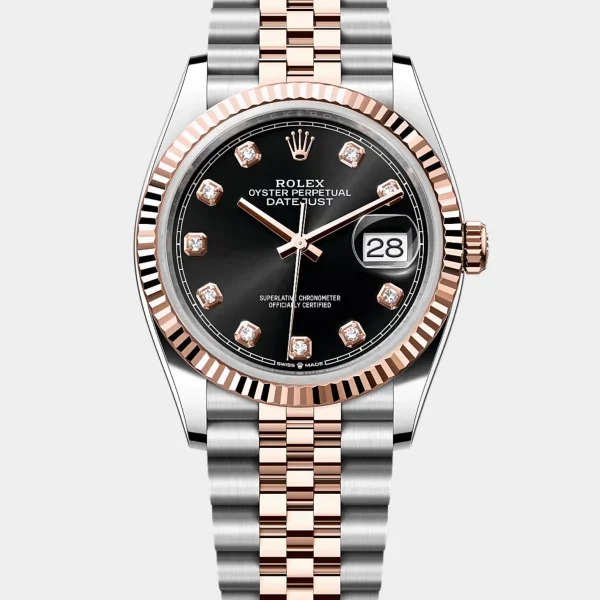 Rolex Datejust Rose Gold Stainless Steel Jubilee Bracelet Black Dial