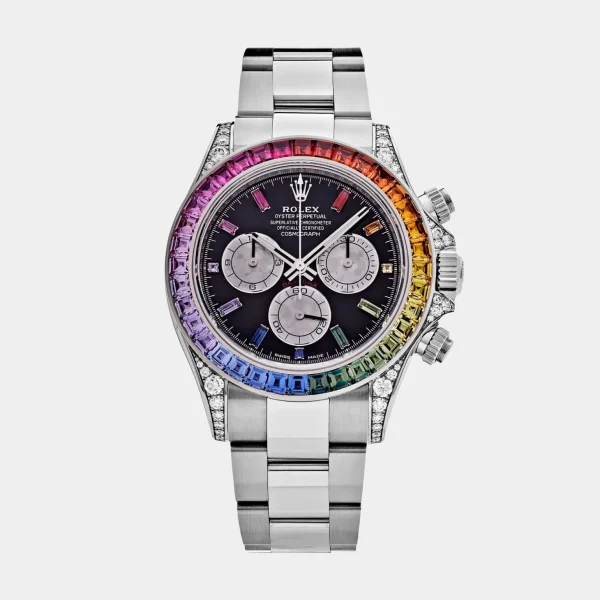 Rolex Daytona ‘Rainbow’ Stainless Steel Black Dial Sapphire Bezel