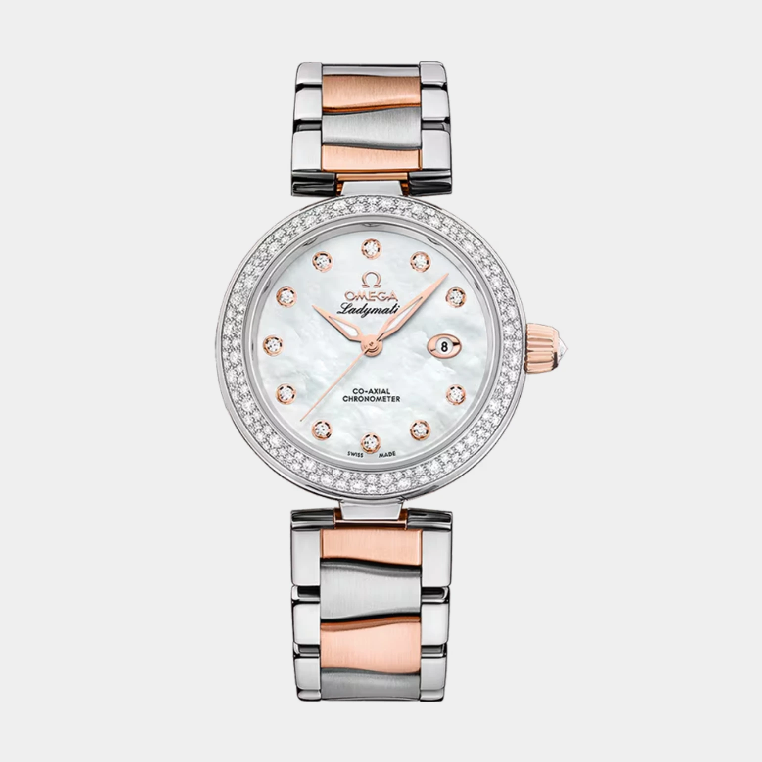 Omega DeVille Ladymatic Rose Gold & Silver Diamond Bezel Watch Omega DeVille Ladymatic Rose Gold & Silver Diamond Bezel Watch