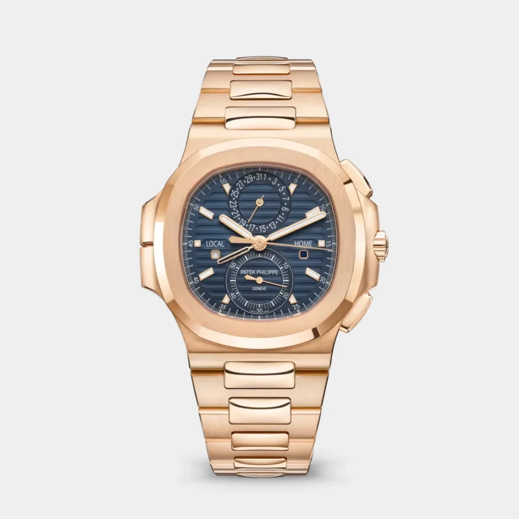 Patek Philippe Nautilus Travel Time Chronograph Rose Gold Blue Dial