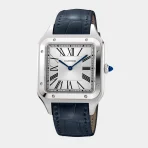 Santos-Dumont Stainless Stainless steel Blue Leather Belt watch
