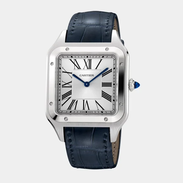 Santos-Dumont Stainless Stainless steel Blue Leather Belt watch